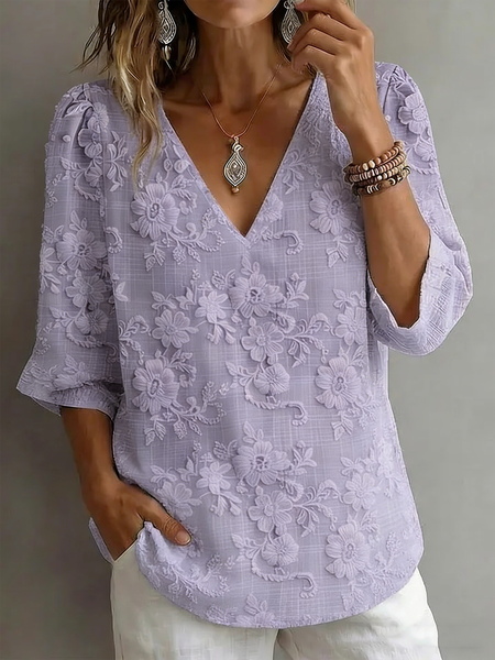 Vintage Floral V Neck Long Sleeve T-shirt