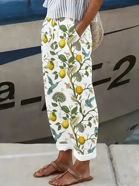 

Women Bird Long Pants Casual Spring/Fall Trousers, White, Pants