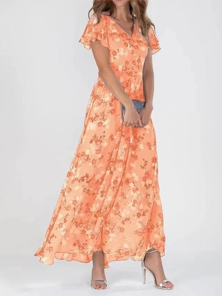

Women Floral Summer Dress Short Sleeve A-Line Dress, Orange, Dresses