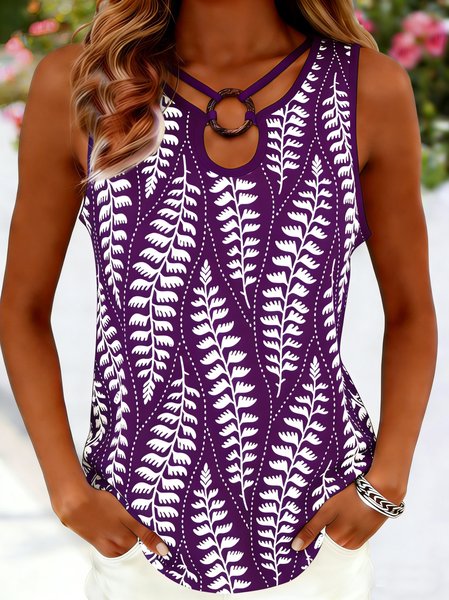 

Casual Leaf Tank Top, As picture, Tanks & Camis
