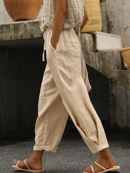 Women Plain Long Pants Vintage Spring/Fall Trousers