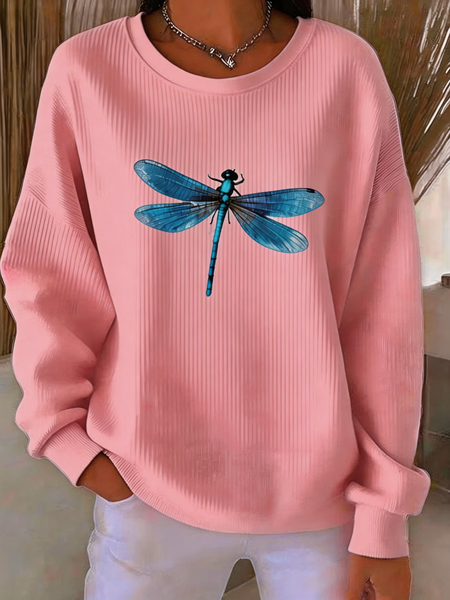 Women Dragonfly Crew Neck Casual Spring/Fall Long Sleeve Sweatshirt