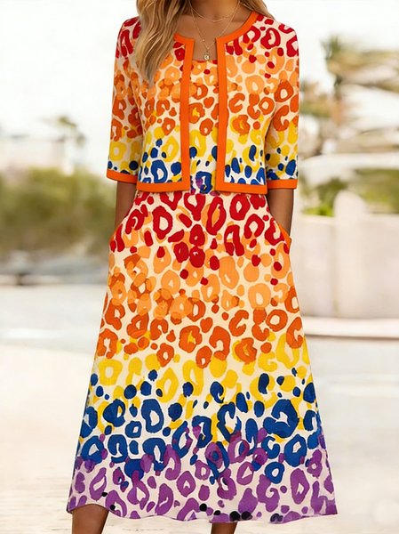 

Women Leopard Two-Piece Set Daily Half Sleeve Casual Summer Top With Skirt Matching Set, As picture, Sets