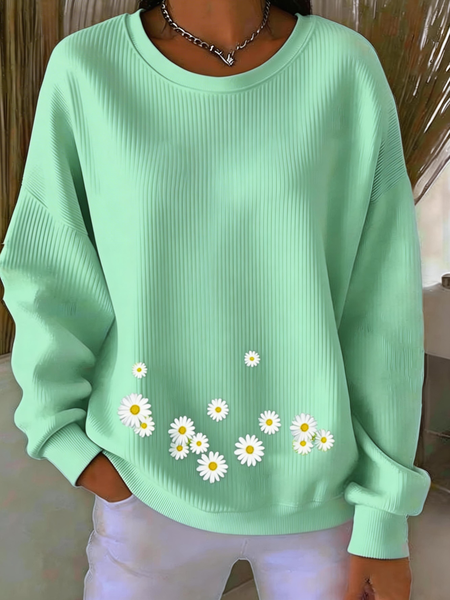 

Casual Crew Neck Floral Sweatshirt, Mint, Hoodies & Sweatshirts