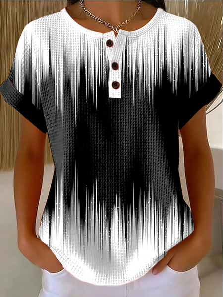 

Women Abstract Short Sleeve Tee T-shirt Crew Neck Printing Vintage Summer Top, Black, T-Shirts
