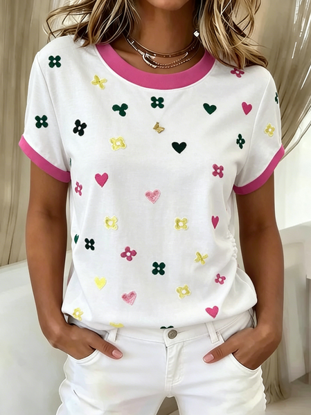 Casual Heart/Cordate Crew Neck Short Sleeve T-shirt