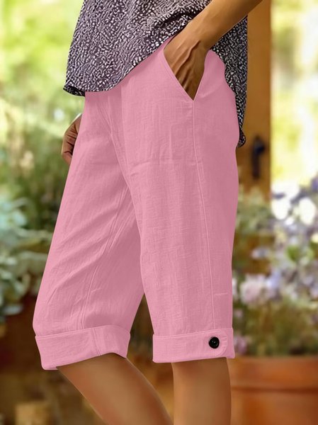 

Casual Plain High Waist Straight Pants Shorts, Pink, Shorts