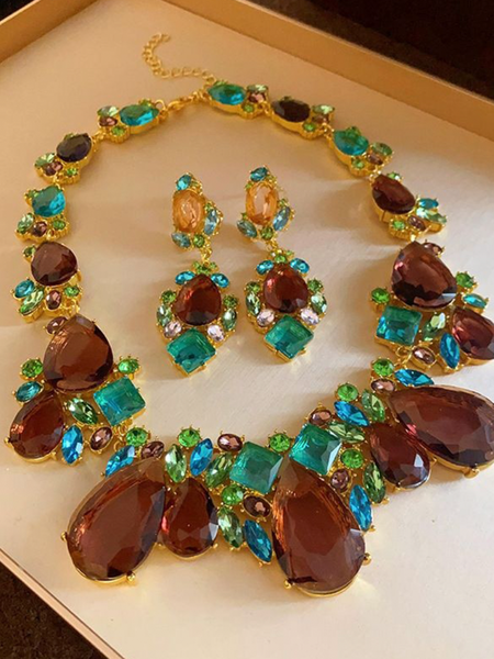 Teardrop Zircon and Diamond Necklace & Earring Set