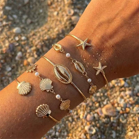 

Golden Color Shell Iron Detail Bangles, As picture, Bracelet Set