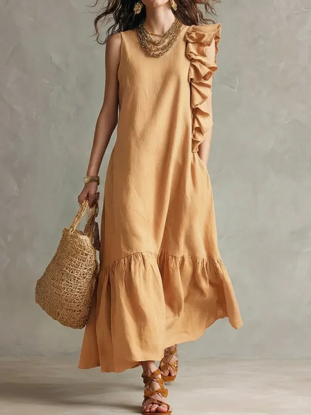 

Women Plain Summer Dress Crew Neck Sleeveless T-Shirt Dress A-Line Dress, Yellow, Dresses