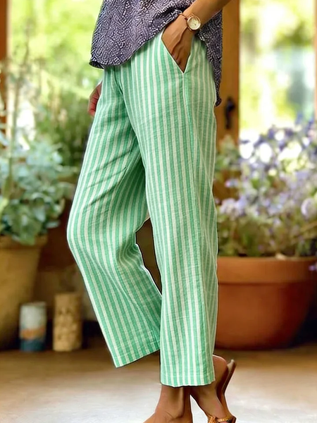 

Women Striped Ankle Pants Pants Casual Spring/Fall Trousers, Green, Pants