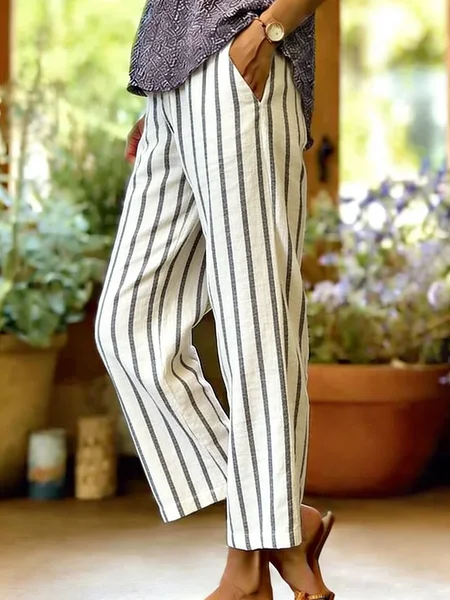 

Women Striped Ankle Pants Pants Casual Spring/Fall Trousers, White, Pants