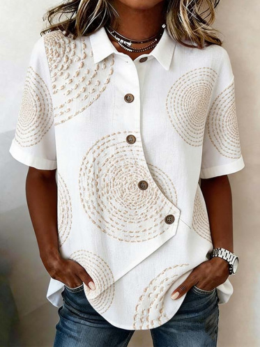 

Shawl Collar Short Sleeve Plain Regular Loose Shirt For Women, As picture, Shirts