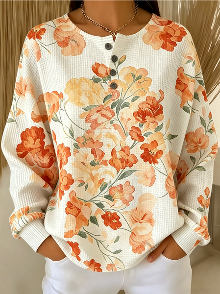 

Casual Floral Sweatshirt, Beige, Hoodies & Sweatshirts