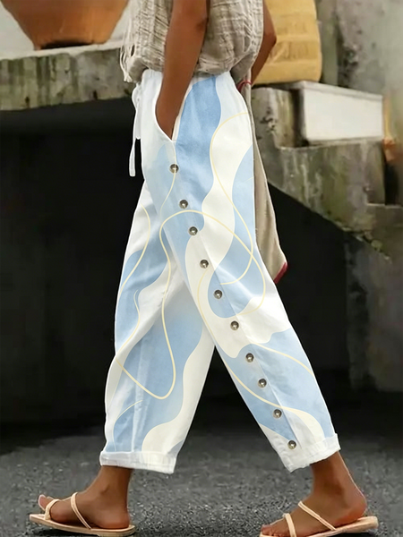 

Women Striped Long Pants Vintage Spring/Fall Trousers, Blue, Pants