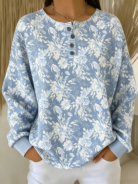 

Casual Floral Sweatshirt, Blue, Hoodies & Sweatshirts