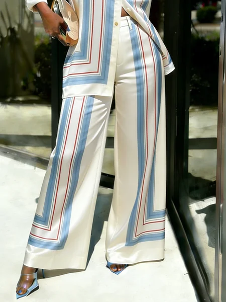 

Urban Geometric Printing Wide Leg Pants, Blue, Pants