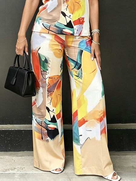 

Urban Random Print Straight Pants, As picture, Pants