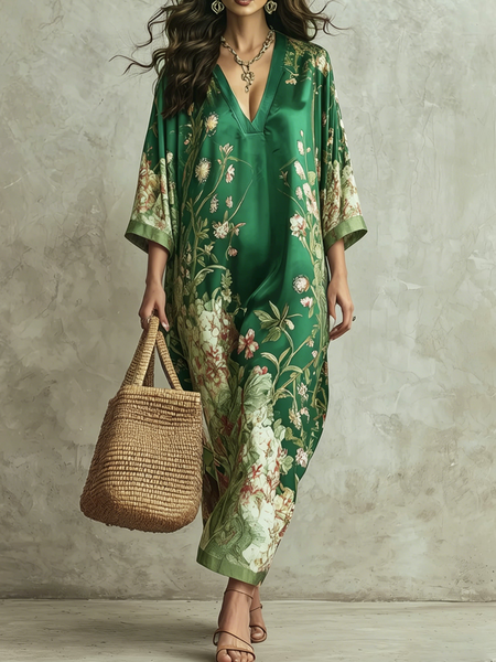 

Casual Plants V Neck Maxi Dress, As picture, Maxi Dresses