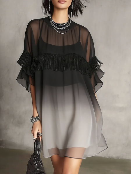 

Urban Gradient Pattern Crew Neck Mini Dress, As picture, Mini Dresses