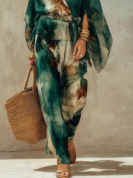 Vacation Random Print Printing Straight Pants