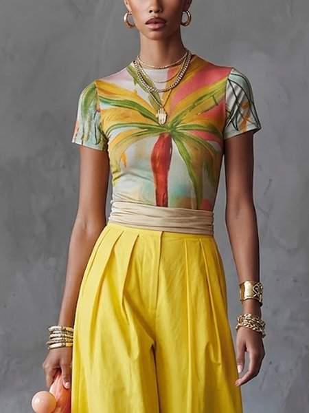 

Urban Coconut Tree Crew Neck T-shirt, Yellow, Tees