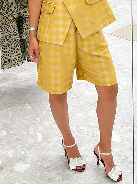 

Urban Plaid Printing Straight Pants Shorts, Yellow, Shorts