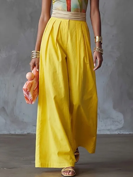 

Urban Color Block Wide Leg Pants, Yellow, Pants