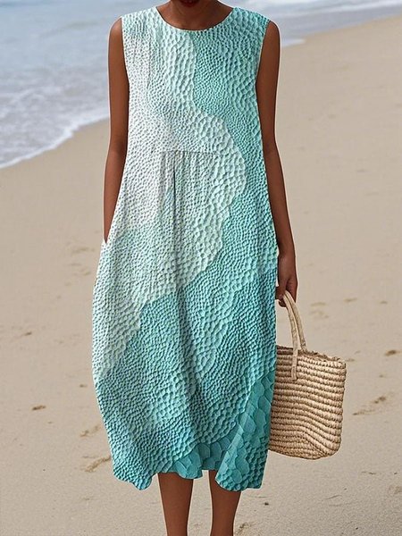 

Women Ribbed Summer Dress Crew Neck Sleeveless Tank H-Line Dress, Lake blue, Dresses