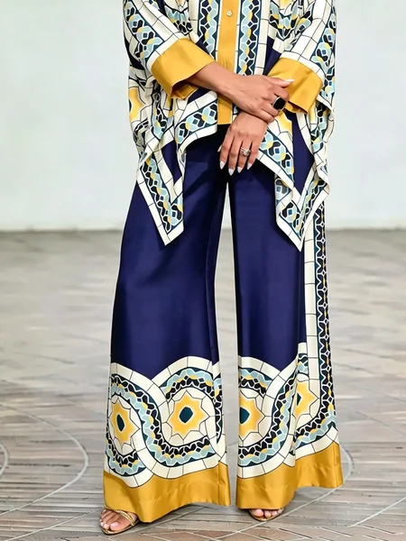 

Urban Abstract Plaid Wide Leg Pants, As picture, Pants