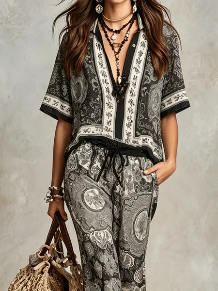 

Casual Ethnic Shirt Collar Shirt, As picture, Blouses and Shirts