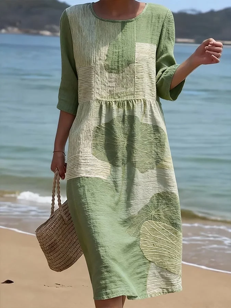 

Women Abstract Summer Printing Dress Crew Neck Half Sleeve H-Line Dress, Green, Dresses