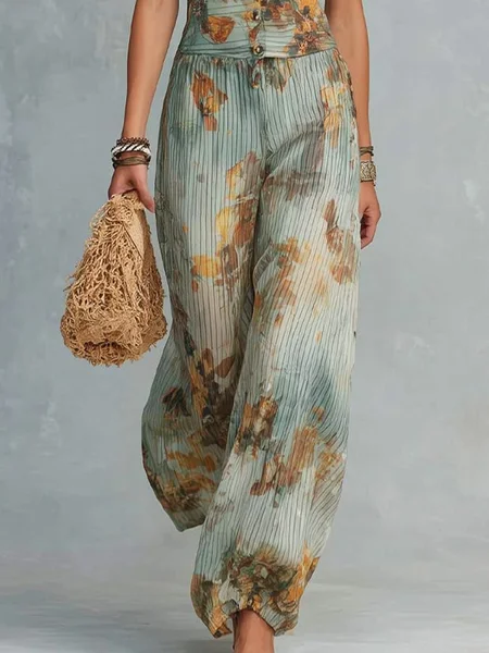 

Vacation Floral Straight Pants, As picture, Pants