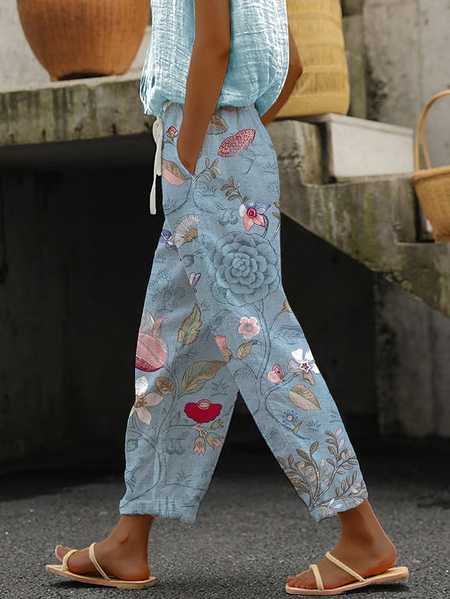 

Women Floral Long Pants Casual Spring/Fall Trousers, Blue, Pants