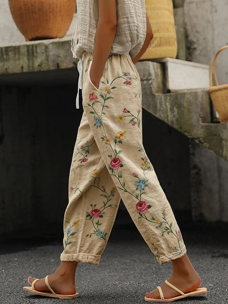 

Women Floral Long Pants Casual Spring/Fall Trousers, Khaki, Pants