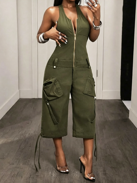 Casual Plain Halter Neck Jumpsuit