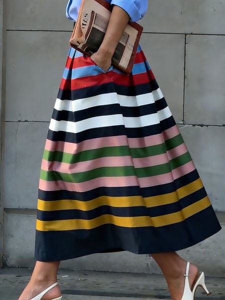 

Urban Printing Striped Midi Skirt, As picture, Skirts