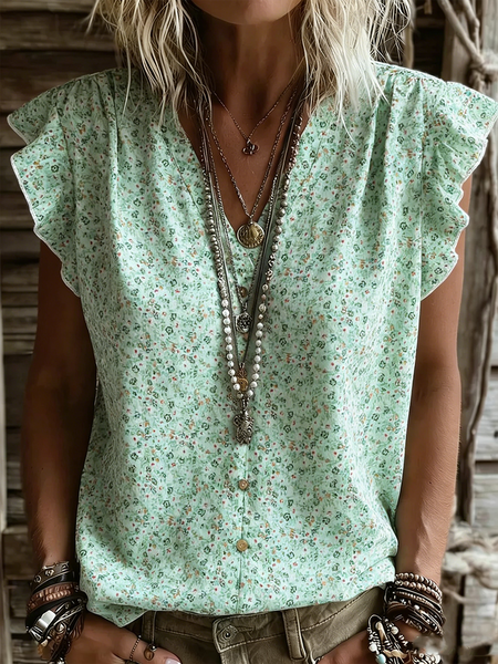 Vintage Ditsy Floral Cap Sleeve T-shirt