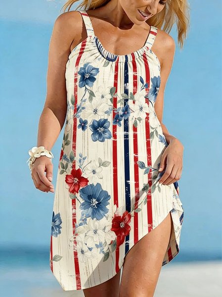 

Women Striped Summer Dress Crew Neck Sleeveless Fit & Flare Dress A-Line Dress, As picture, Dresses