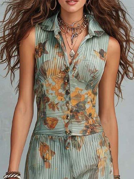 

Vacation Floral Shawl Collar Shirt, As picture, Blouses and Shirts