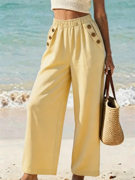 

Women Plain Long Pants Casual Spring/Fall Trousers, Yellow, Pants