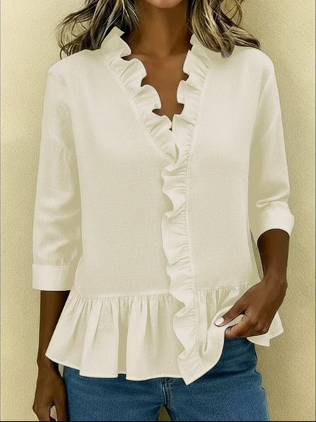 

Long Sleeve Plain Regular Loose Shirt For Women, Apricot, Shirts