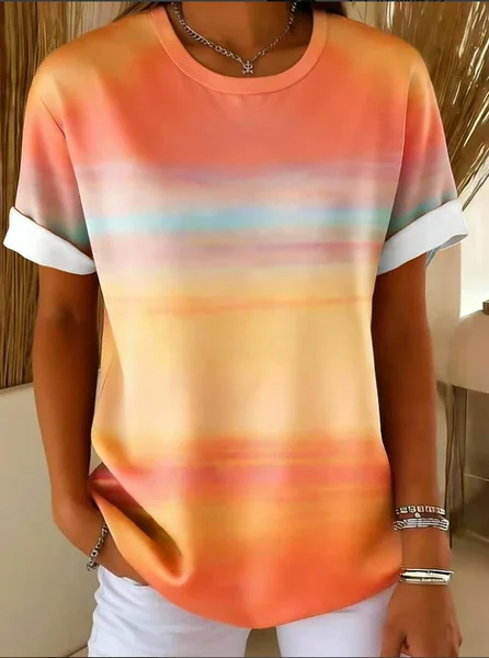 

Women Abstract Short Sleeve Tee T-shirt Crew Neck Printing Casual Graphic Tee Summer Top, Orange, T-Shirts