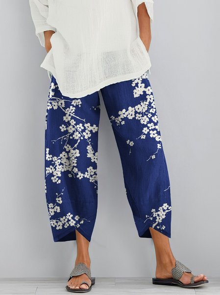 

Women Floral Capris Pants Vintage Summer Trousers, Royal blue, Pants