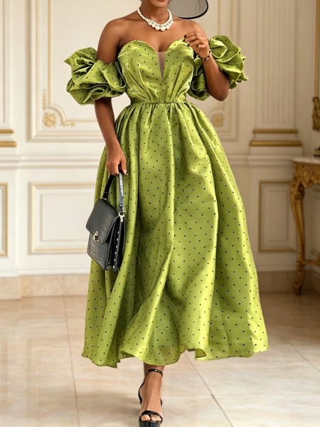 

Elegant Polka Dots Cold Shoulder Maxi Dress, As picture, Cocktail Dresses