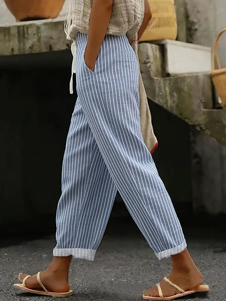 

Women Striped Long Pants Casual Spring/Fall Trousers, Blue, Pants