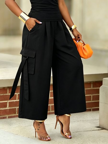 Casual Solid Relaxed Cargo Pants