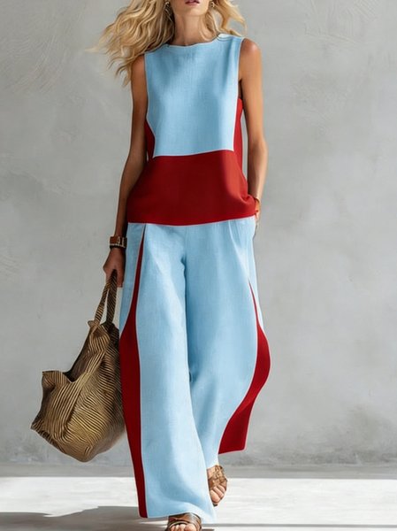 Women Floral Two-Piece Set Daily Sleeveless Vintage Summer Top With Pants Matching Set