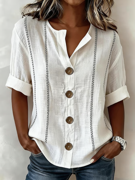 

Stand Collar Long Sleeve Striped Regular Loose Shirt For Women, White, Shirts