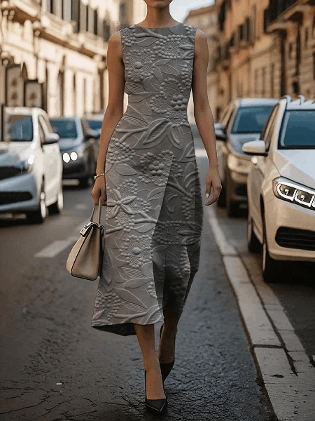 Women Floral Summer Dress Crew Neck Sleeveless A-Line Dress